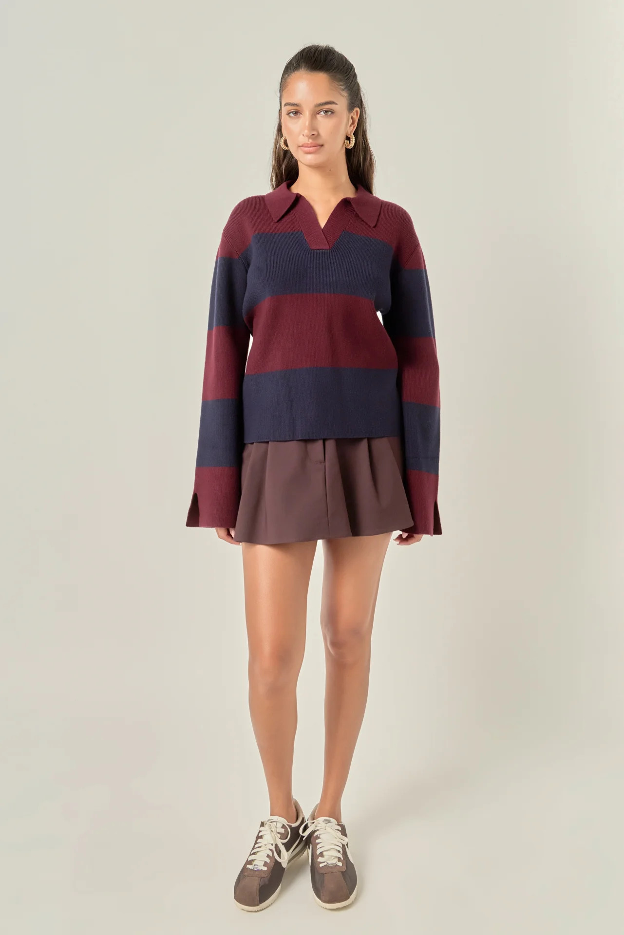 Striped Collared Knit Sweater | English Factory
