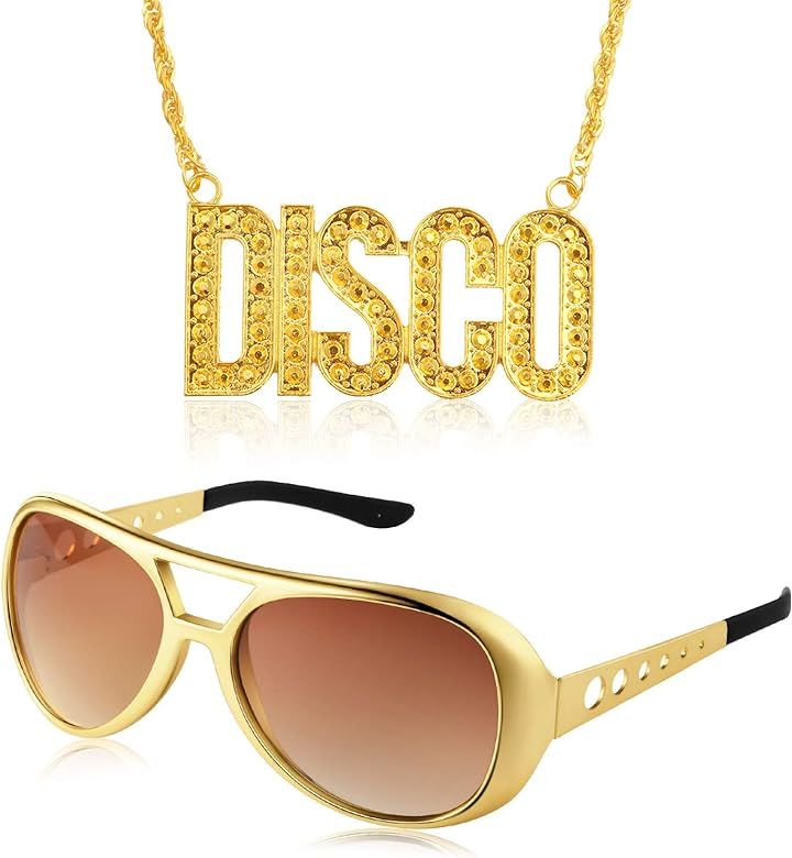 meekoo Disco Costume Set 1 Pair of 50's 60's Rockstar Disco Sunglasses and 1 Piece Disco Sign Nec... | Amazon (US)