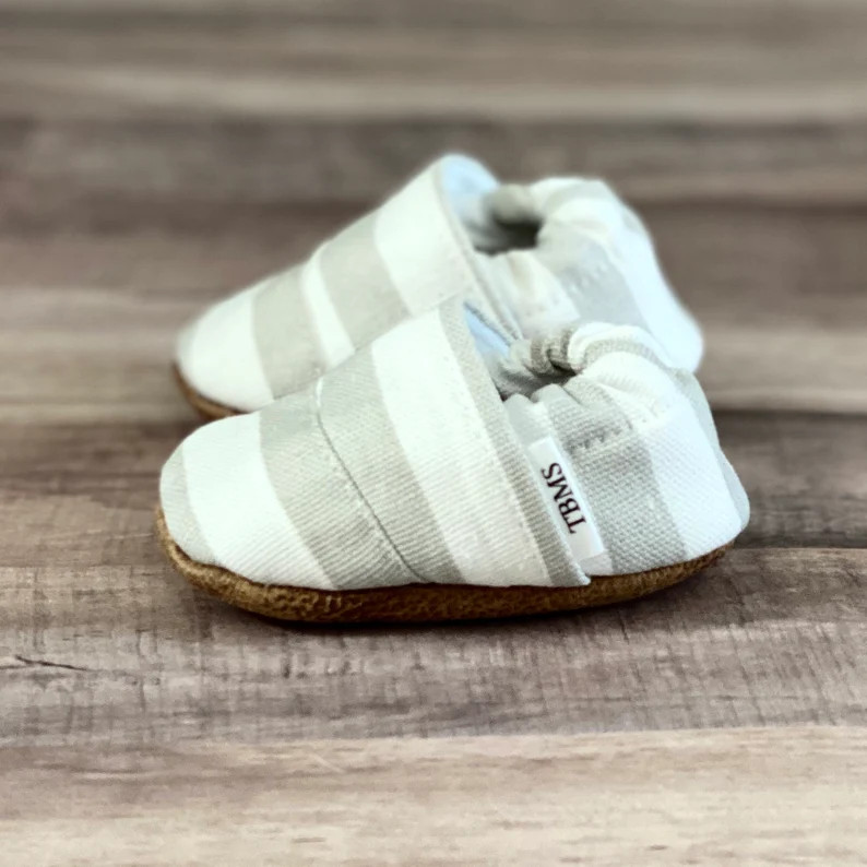 Trendy Baby Moccasins - Grey and White Stripes Angled | Etsy (US)