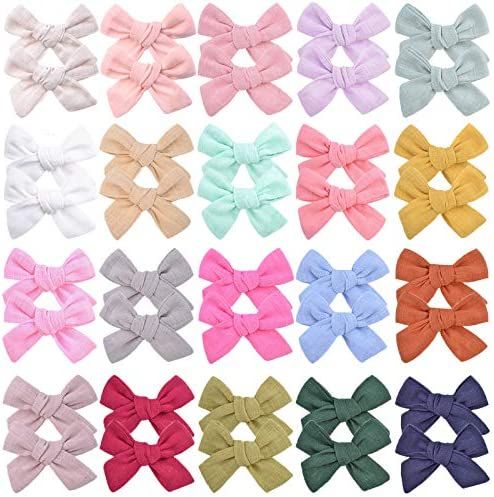 40PCS 3 Inches Baby Hair Clips baby bow clips pigtail bows Small Linen Hair Barrettes Accessories fo | Amazon (US)
