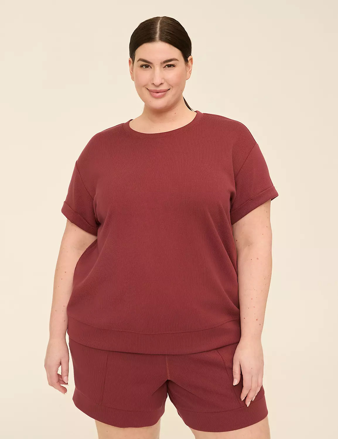 LIVI Ribbed Journey Short-Sleeve Sweatshirt | Lane Bryant (US)