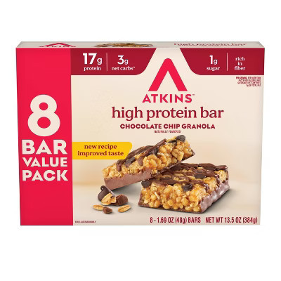 Atkins Chocolate Chip Granola Soy Protein Bars - 17g Protein - 13.5oz/8ct | Target