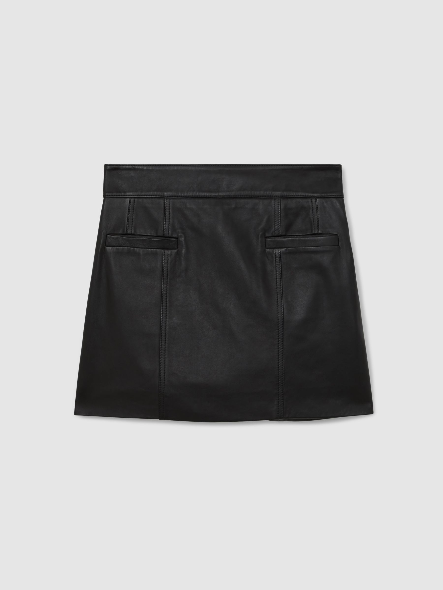 Leather Welt-Pocket Mini Skirt in Black | Reiss UK