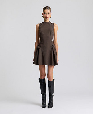 Women's Stretch Plaid Mock-Neck Flounce Mini Dress | Macy's