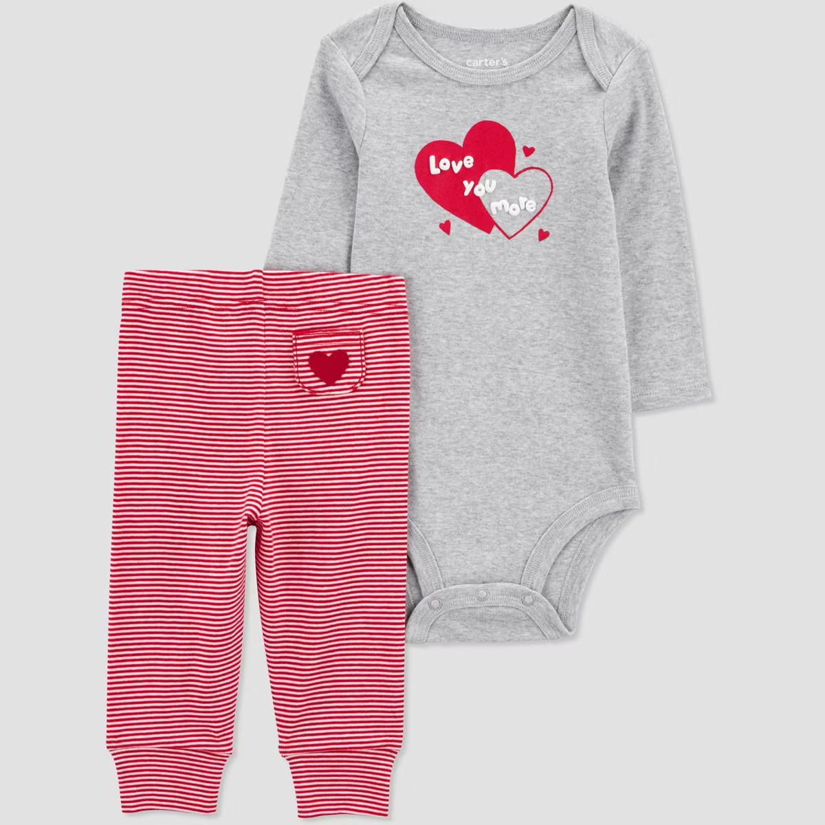 Carter's Just One You®️ Baby 2pc Striped Valentine's Day Love You More Top & Bottom Set - Red | Target