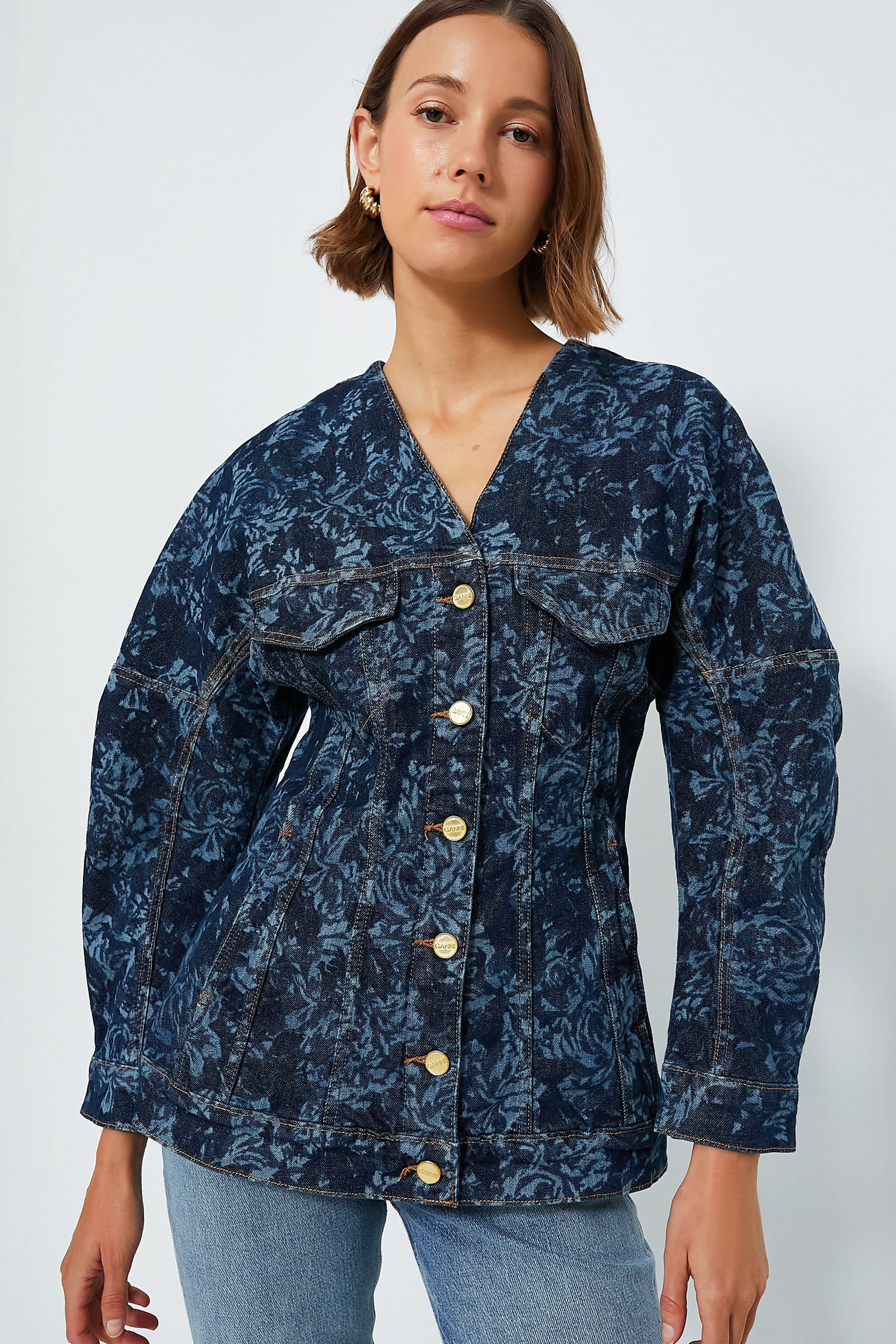 Mid Blue Stone Lazer Denim Shaped Sleeve Blazer | Tuckernuck (US)