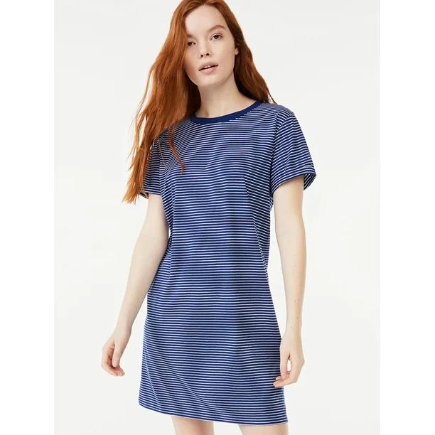 Free Assembly Women's Short Sleeve T-Shirt Dress with Cuffed Sleeves | Walmart (US)