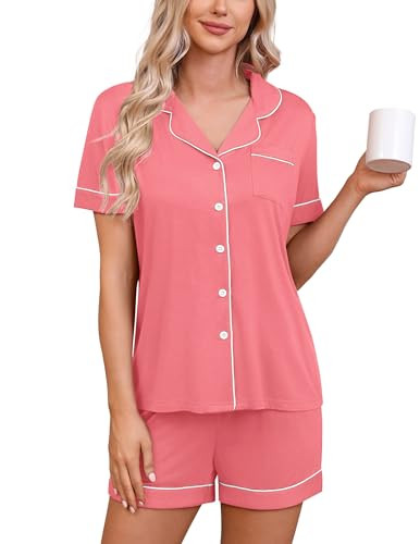HNG Pj Sets For Woman Pajamas Button Down Sleepwear For Women Pjs For Bride Pink,XXL | Amazon (US)
