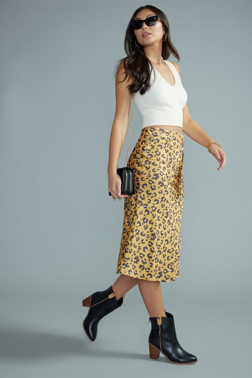 Nora Gold Leopard Satin Skirt | Francesca's