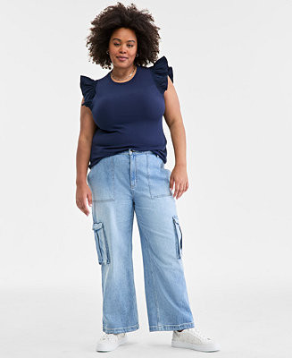 On 34th Women's Plus size Light Wash High Rise Utility Cargo Jeans, Created for Macy's - Macy's | Macy's