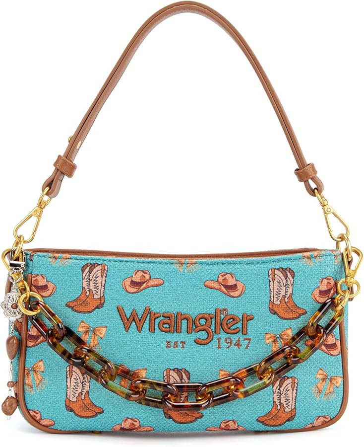 Wrangler Rodeo Icons Shoulder Bag Designer Y2K Clutch Purse Western Hobo Handbag with Chain Strap | Amazon (US)