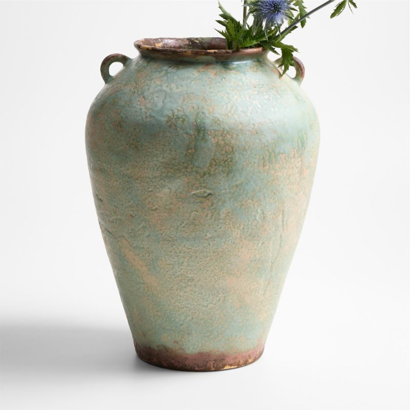 Pompeii 16" Rustic Green Ceramic Vase + Reviews | Crate & Barrel | Crate & Barrel