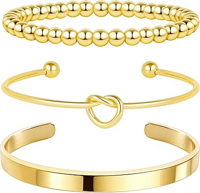 Gold Bracelets for Women Non Tarnish Dainty 14K Gold Plated Bangle Cuff Bracelets Stack for Women... | Amazon (US)