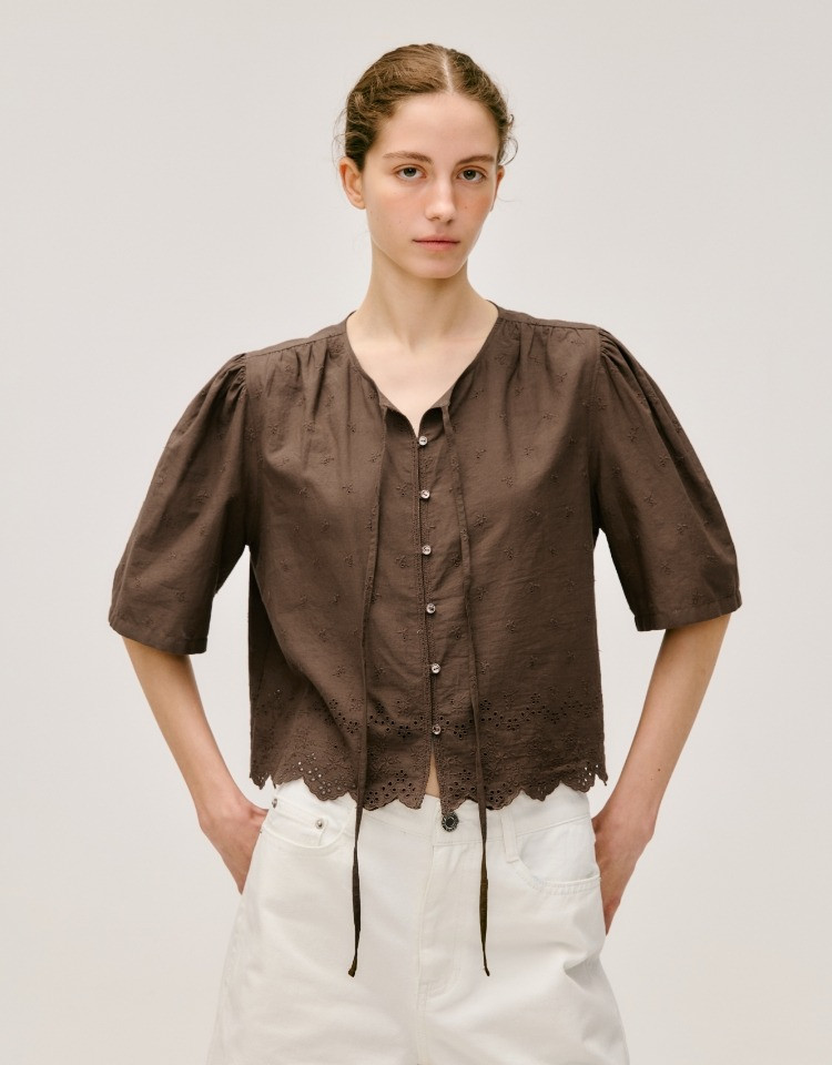 lace point blouse - brown | Depound