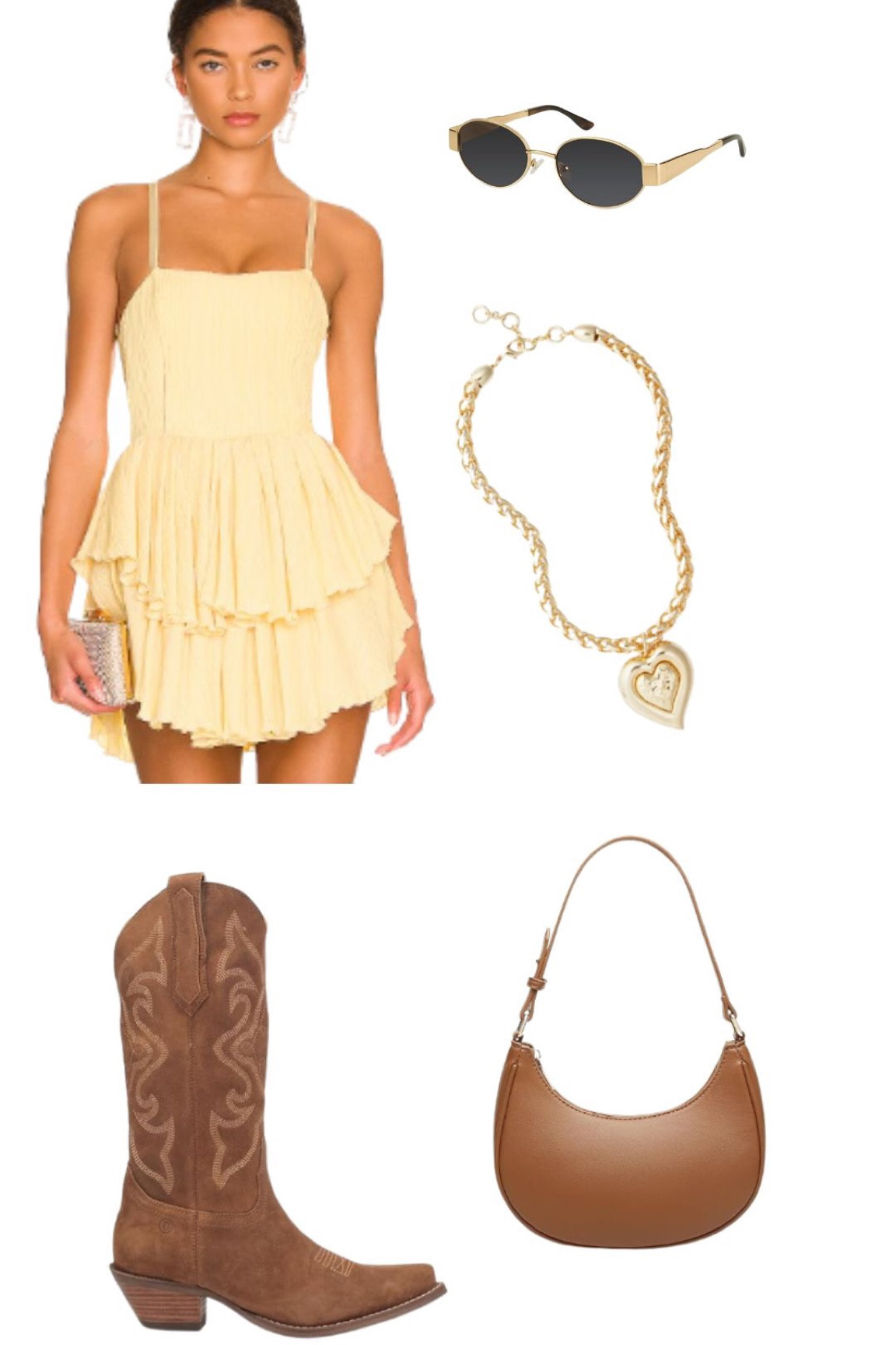 Game day//Baylor//yellow game day//LSU//Amazon boots//cowboy boots//brown purse//Amazon purse//gold heart necklace//yellow dress//Amazon sunglasses 

#LTKFindsUnder100 #LTKShoeCrush