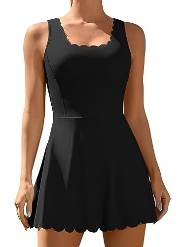 ATTRACO Golf Dress Women Scalloped Neckline Athletic Skirt Sleeveless Tennis Dress Black S | Amazon (US)