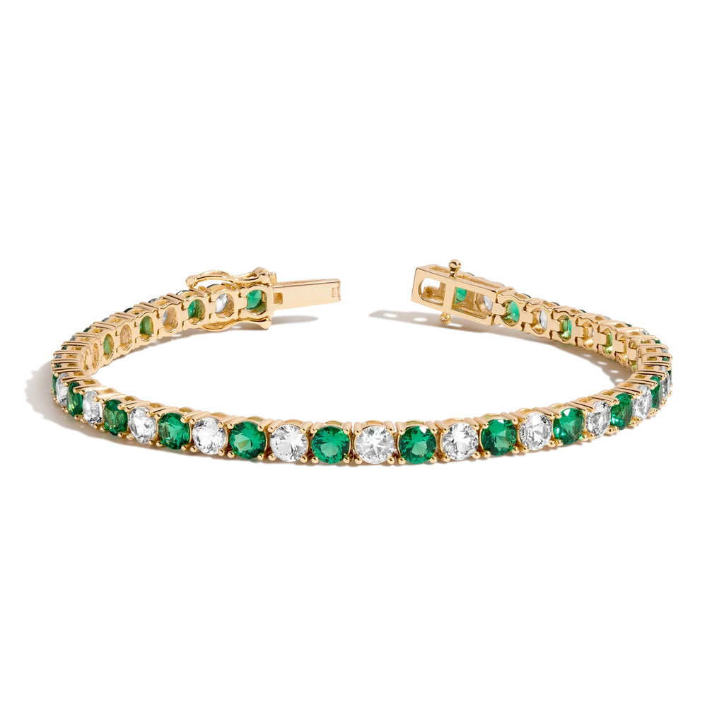 Lab Grown White Sapphire and Green Emerald Alternating Tennis Bracelet | AUrate New York