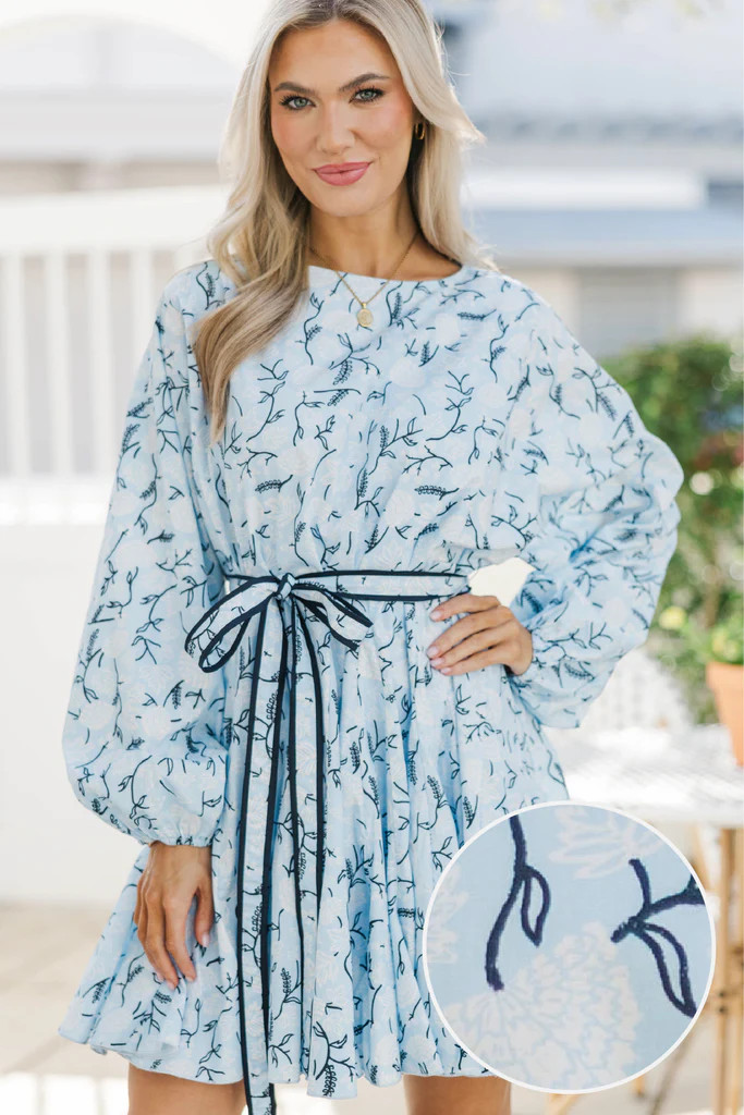 Stay Close Light Blue Toile Dress | The Mint Julep Boutique