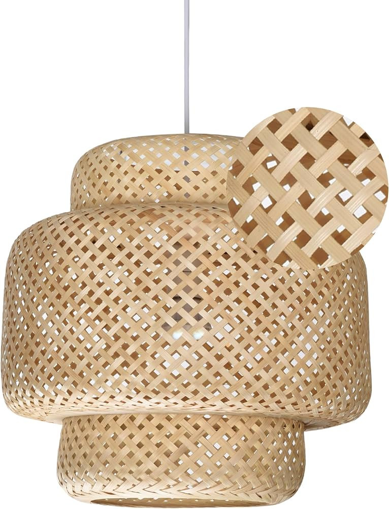 Hand Woven Rattan Lamp Shade - Bamboo Pendant Lights - Elegant Hanging Light Chandelier - Natural... | Amazon (US)