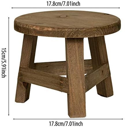 Mini Wooden Stool Display Stand Vintage Flower Pot Holder Brown Flower Shelf Bonsai Rack Round Wo... | Amazon (US)