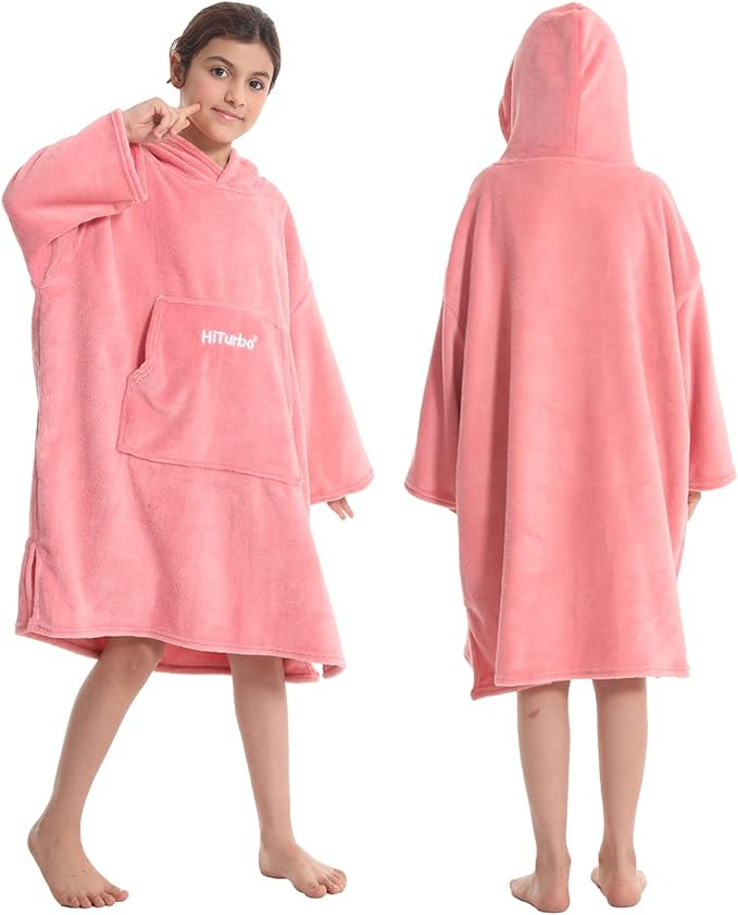 Hiturbo Kids Towel Changing Robe: Soft Plush Wearable Blanket - Warm Coral Fleece Hoodie - Swim S... | Amazon (US)