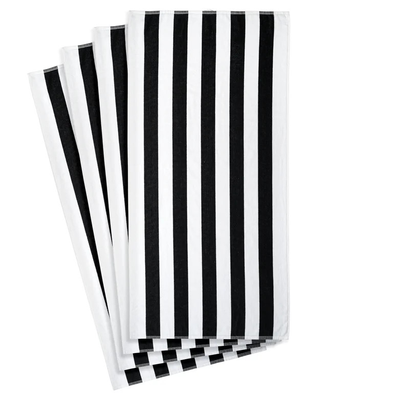 Mainstays Cabana Stripe Beach Towels, 4 Pack, 58 in x 28 in, Black | Walmart (US)