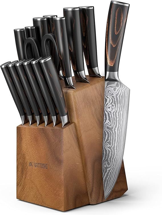 Yatoshi 13 Knife Block Set - Pro Kitchen Knife Set Ultra Sharp High Carbon Stainless Steel with E... | Amazon (US)