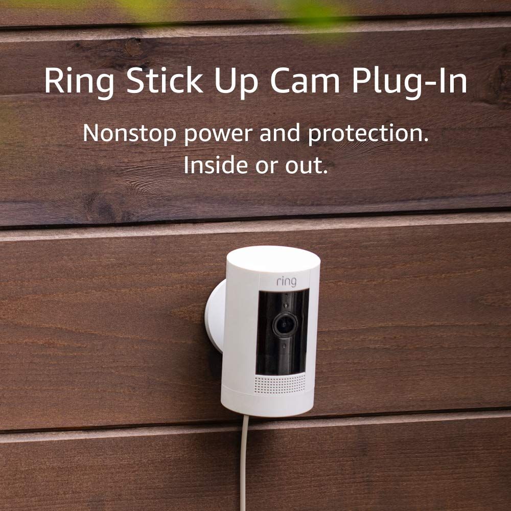 Ring Stick Up Cam Plug-In HD security camera with two-way talk, Works with Alexa - White | Amazon (US)