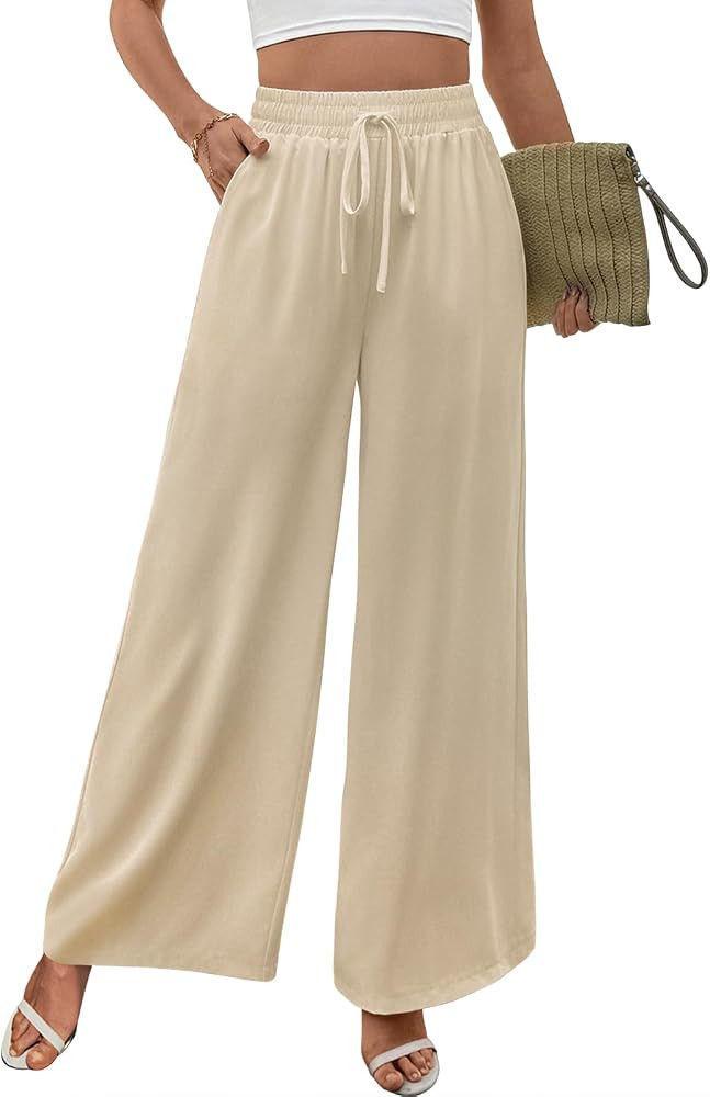 SEAFORM Women's Casual Palazzo Pants Loose High Waist Flowy Wide Leg Trousers Summer Lounge Work ... | Amazon (US)