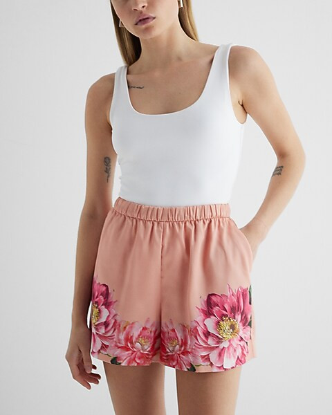 High Waisted Floral Pull On Shorts | Express