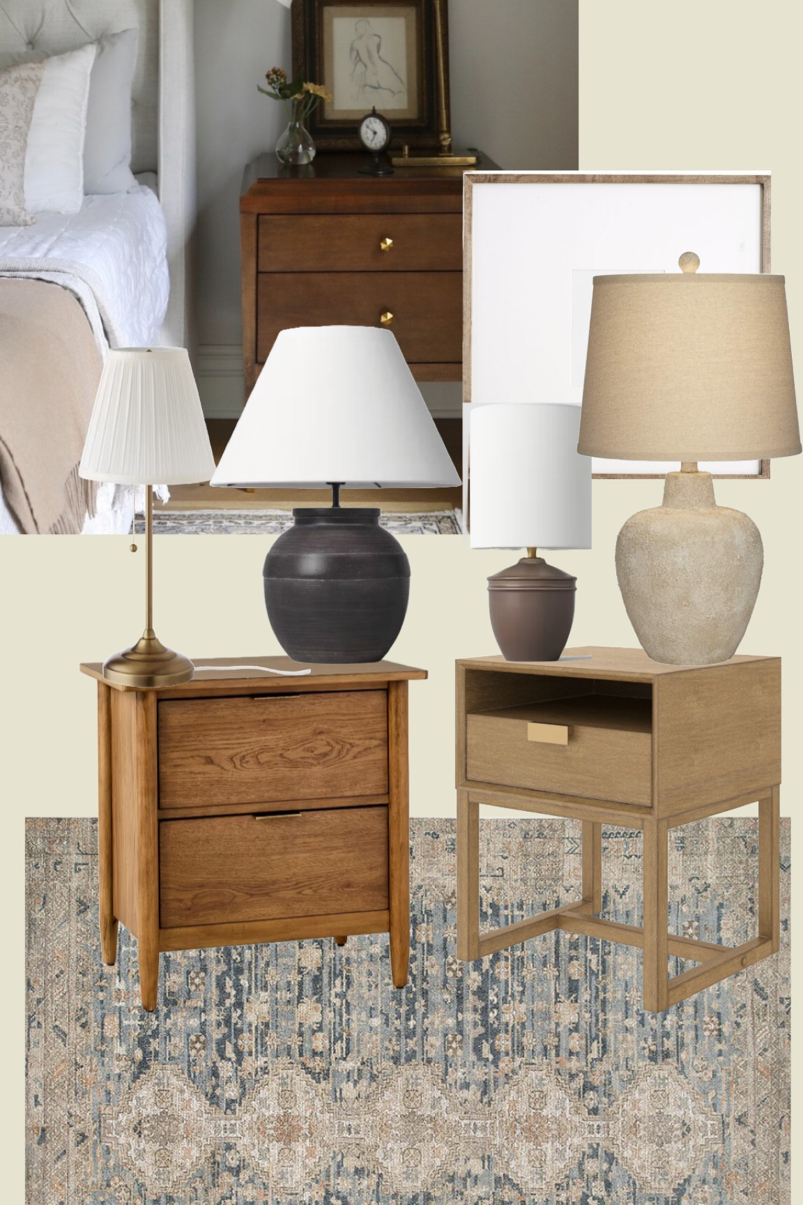 Dreaming up some bedroom updates. It’s so hard to find affordable and good quality. Also so hard to choose between a more coastal bent or a more “lived in” color of wood. How. To. Decide. 

#bedroom #upgrades #nightstands #lamps 