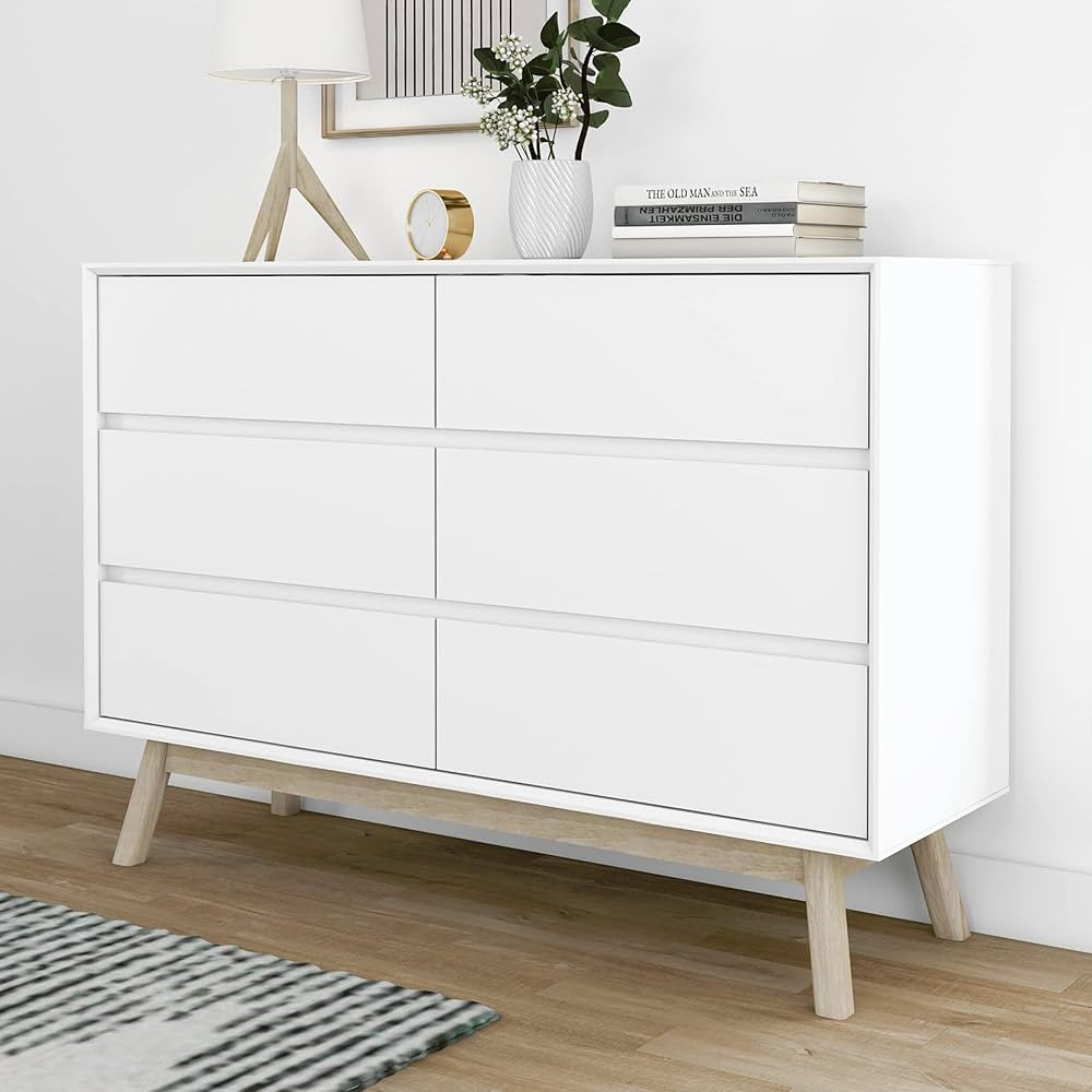 Max & Lily Scandinavian 6-Drawer, White/Blonde Dresser | Amazon (US)