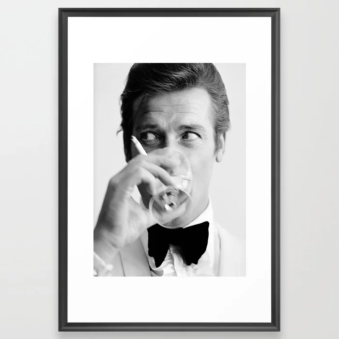 Roger Moore with Martini Retro Vintage Art Framed Art Print | Society6
