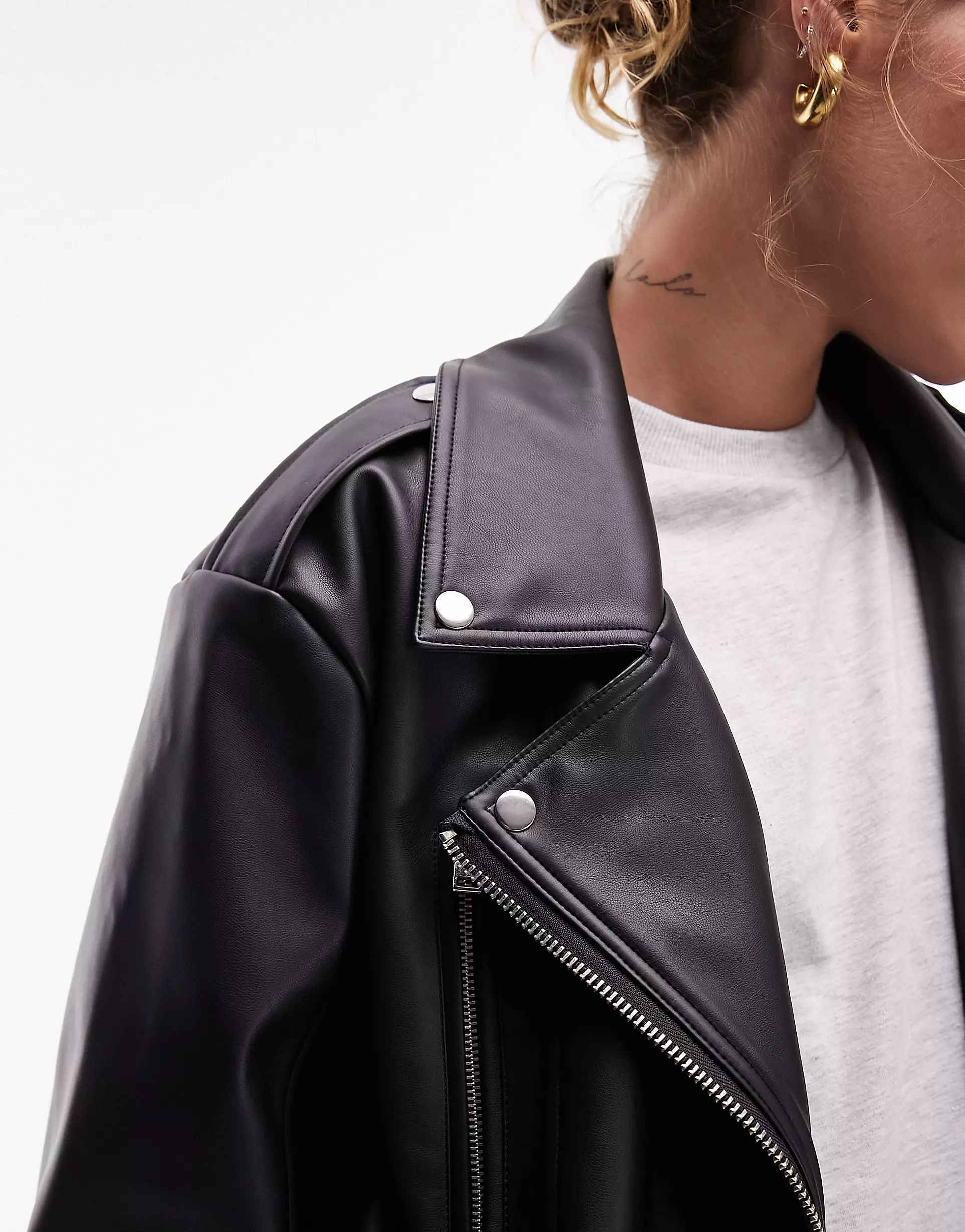 Topshop faux leather super oversized biker jacket in black | ASOS | ASOS (Global)
