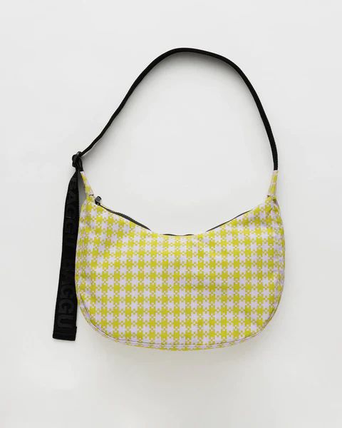 Medium Nylon Crescent Bag - Pink/Pistachio Pixel Gingham | ban.do