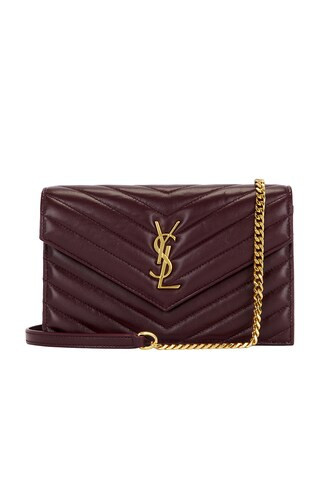 Saint Laurent Envelope Wallet On Chain in Wine | FWRD 