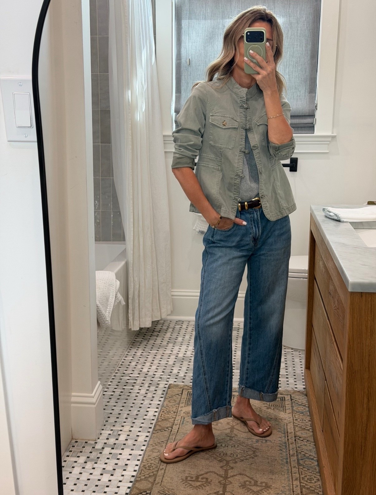 OOTD, I’m 5’6’’.
-Pistola pre-cuffed pant size down one size for true fit, 2 for tighter fit. DISCOUNT CODE TAMMY15
-Jenni Kayne vintage deep pocket top size XS
-J Jill green jacket size XS
-Tkees flip flops
-Aritzia legendary belt

#LTKgrwm #LTKOver40 #LTKootd