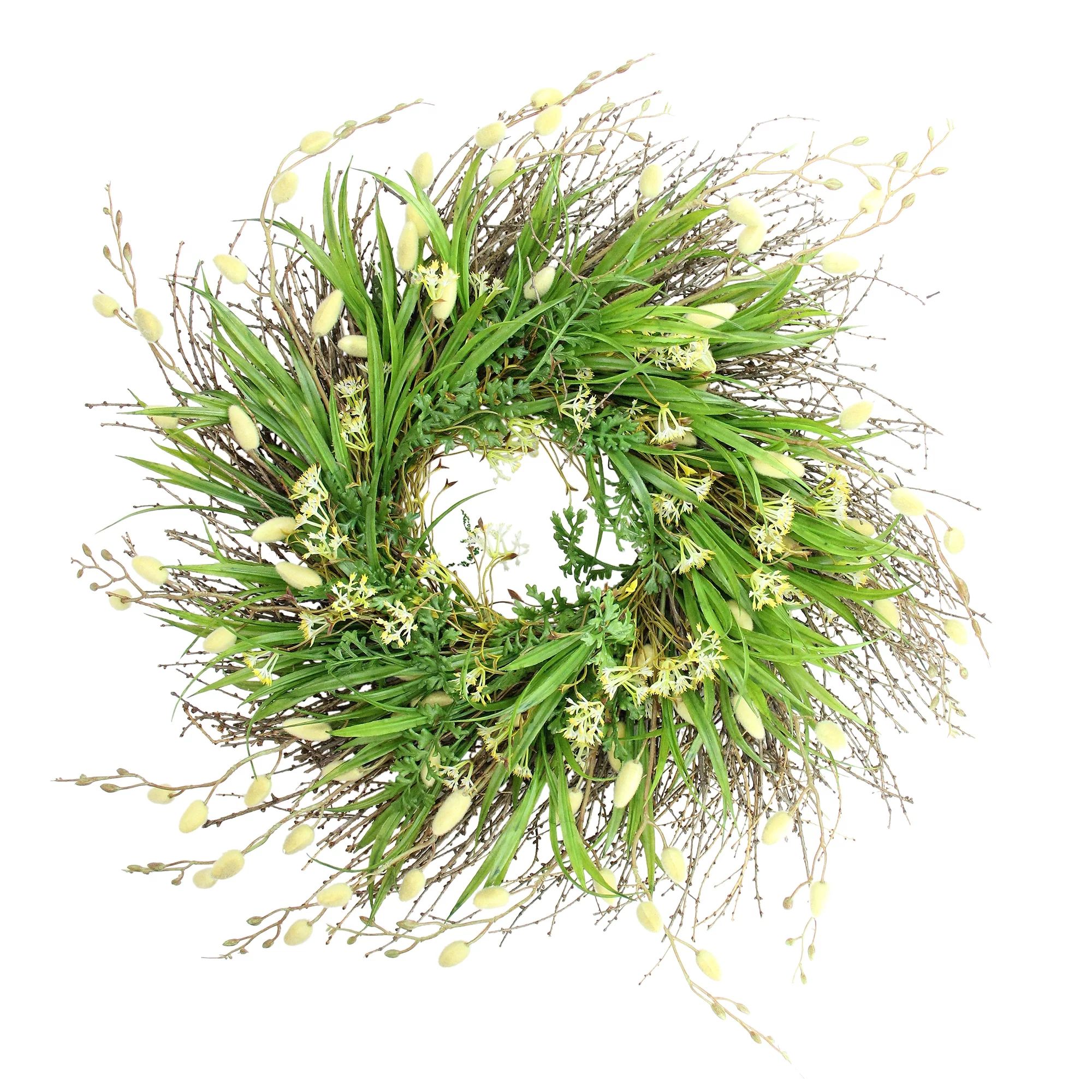 Northlight 18" Yellow Green and Brown Twig and Grass Spring Floral Wreath | Walmart (US)