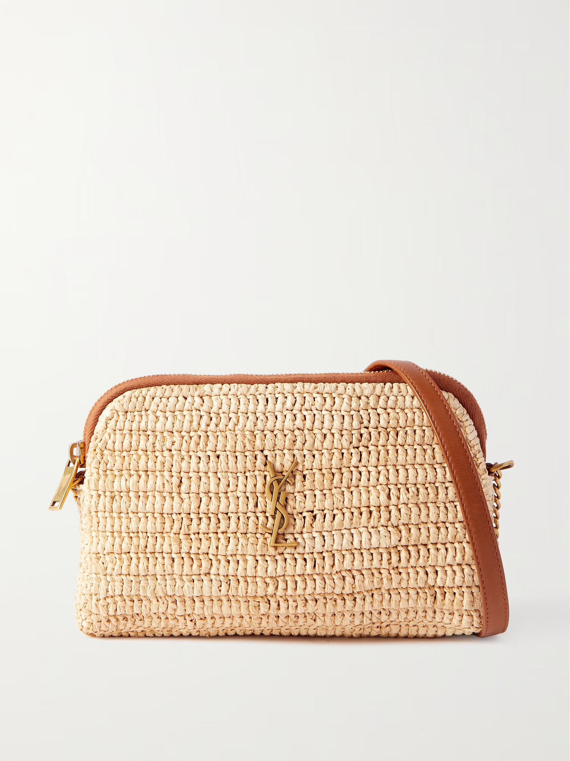 Gaby leather-trimmed raffia shoulder bag | NET-A-PORTER (US)