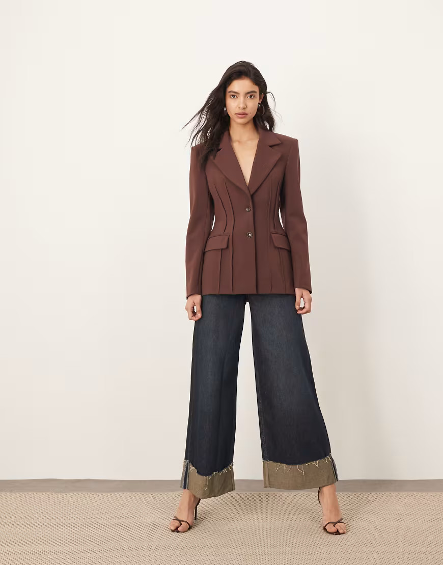 ARRANGE premium sculpted blazer in chocolate-Brown | ASOS (Global)