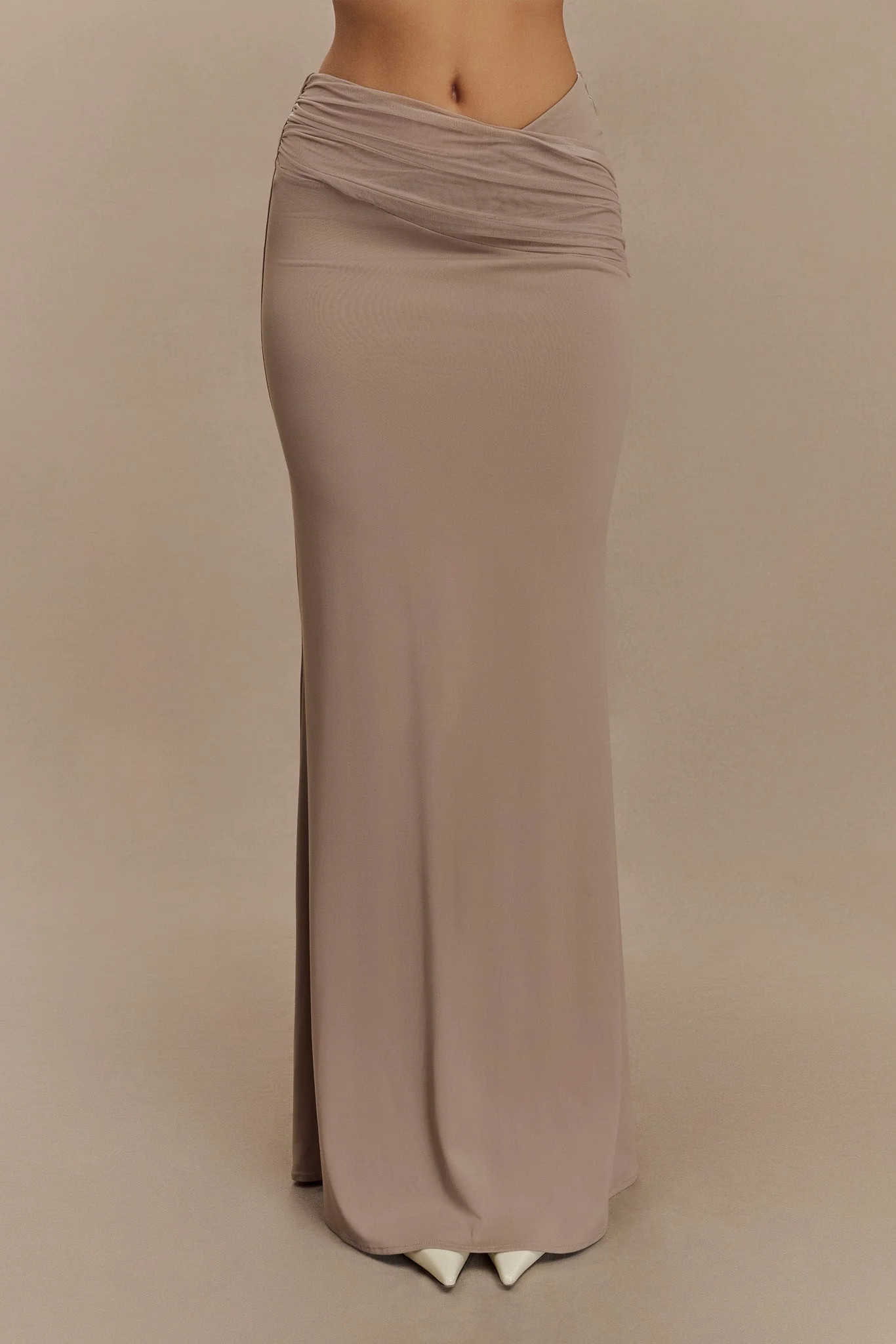 Jules Recycled Nylon And Mesh Maxi Skirt - Taupe | MESHKI US
