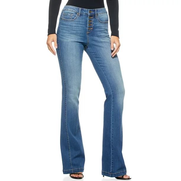 Sofia Jeans by Sofia Vergara Women's Melisa Flare High Rise Button Front Side Panel Jeans - Walma... | Walmart (US)