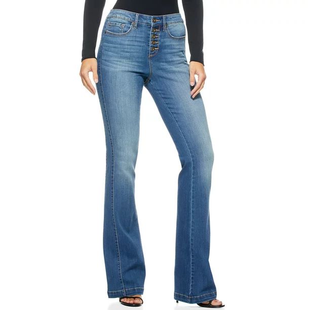 Sofia Jeans Women's Melisa Flare High Rise Button Front Side Panel Jeans | Walmart (US)