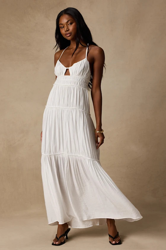 Devaney White Tie-Back Maxi Dress | Lulus