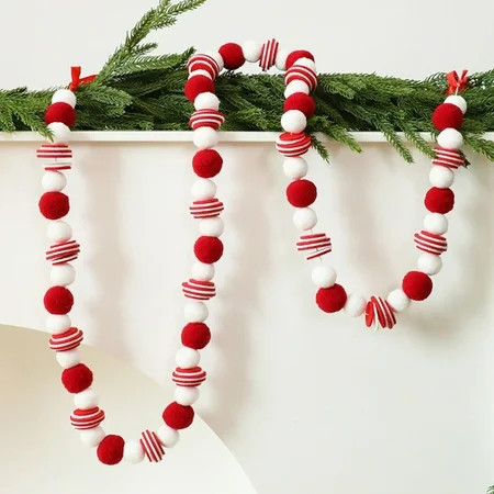 Christmas Tree Hanging Decor Red and White Pom Pom Garland Felt Ball Christmas Garland for Mantle, Indoor Holiday Wedding Birthday Party Supplies | Walmart (US)