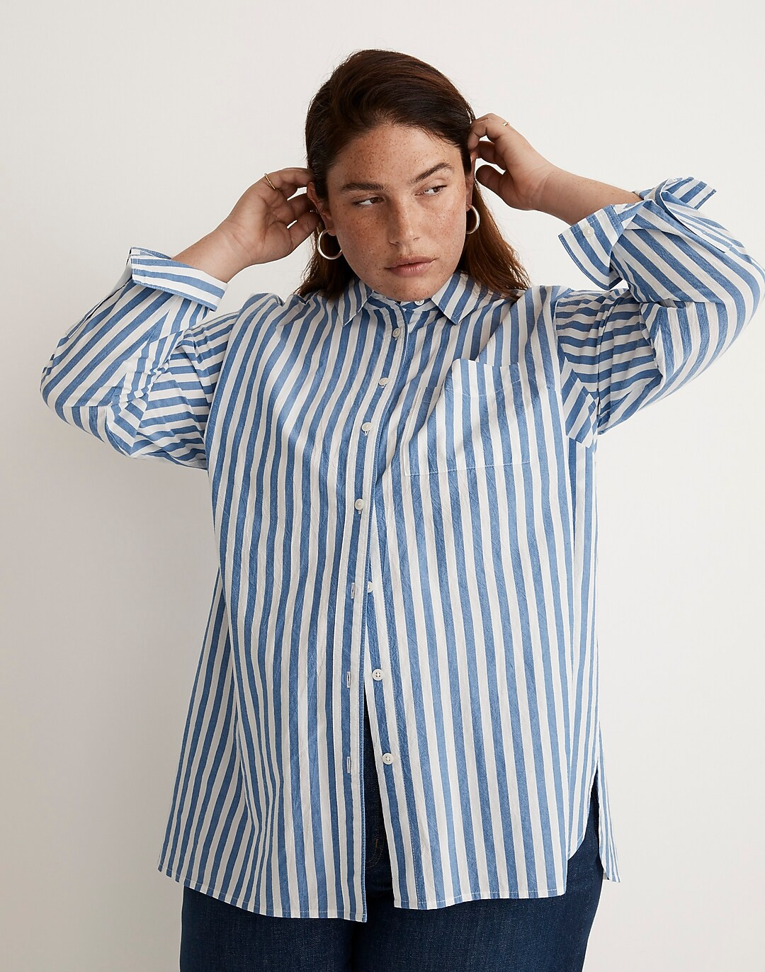 The Plus Signature Poplin Oversized Shirt in Springy Stripe | Madewell