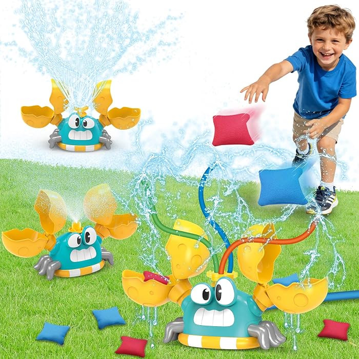 Water Sprinkler for Kids, 2-in-1 Crab Sprinkler with 3 Spray Patterns & 4 Bean Bags for Toss Game... | Amazon (US)
