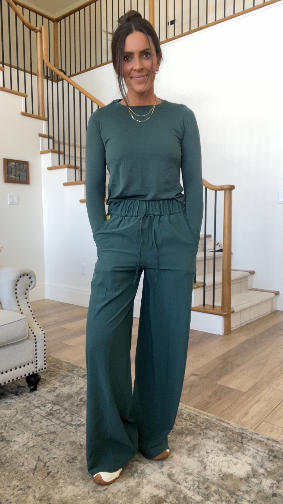 Target athletic pants but wear them around to run errands. Love this green. They have many other colors in these as well. 
I’m wearing a small in the pants and XS in the top but needed to size up in to a S  

#LTKPetite #LTKActive #LTKmomlife