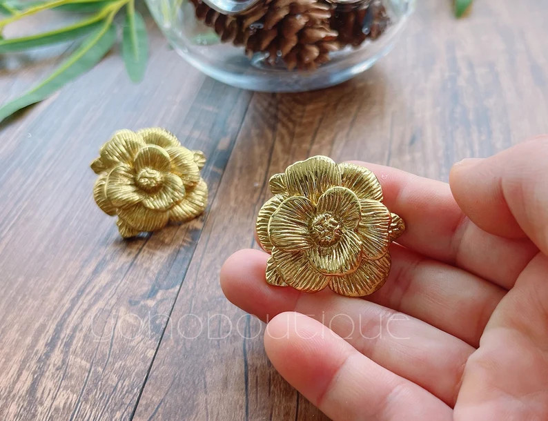 Rose Solid Brass Knob Flower Cabinet Pulls Drawer Knob Dresser Pull Knobs Handles Kitchen Knobs P... | Etsy (US)