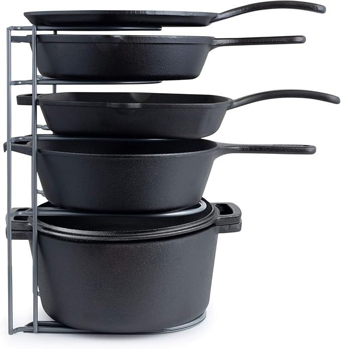 Heavy Duty Pan Organizer, Extra Large 5 Tier Rack - Holds Cast Iron Skillets, Dutch Oven, Griddle... | Amazon (US)
